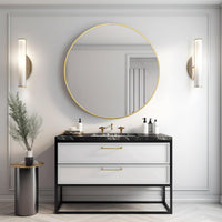 VanityFus 42-in W 42-in H Round Brush Gold Framed Beveled Bathroom Vanity Mirror Wall Mirror