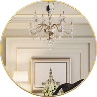 VanityFus 42-in W 42-in H Round Brush Gold Framed Beveled Bathroom Vanity Mirror Wall Mirror