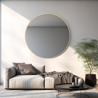 VanityFus 42-in W 42-in H Round Brush Gold Framed Beveled Bathroom Vanity Mirror Wall Mirror