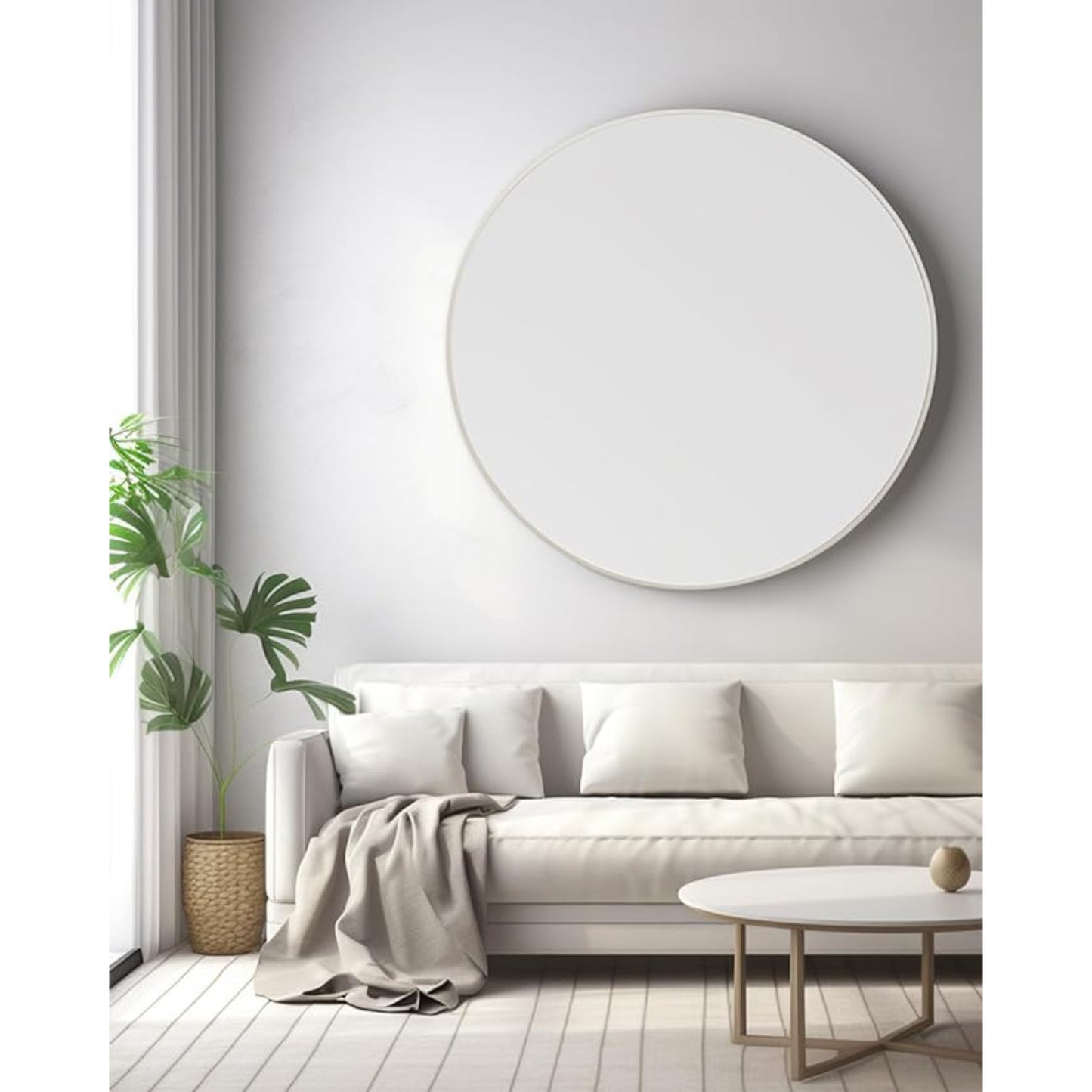 VanityFus 42-in W 42-in H Round Silver Framed Beveled Bathroom Vanity Mirror Wall Mirror