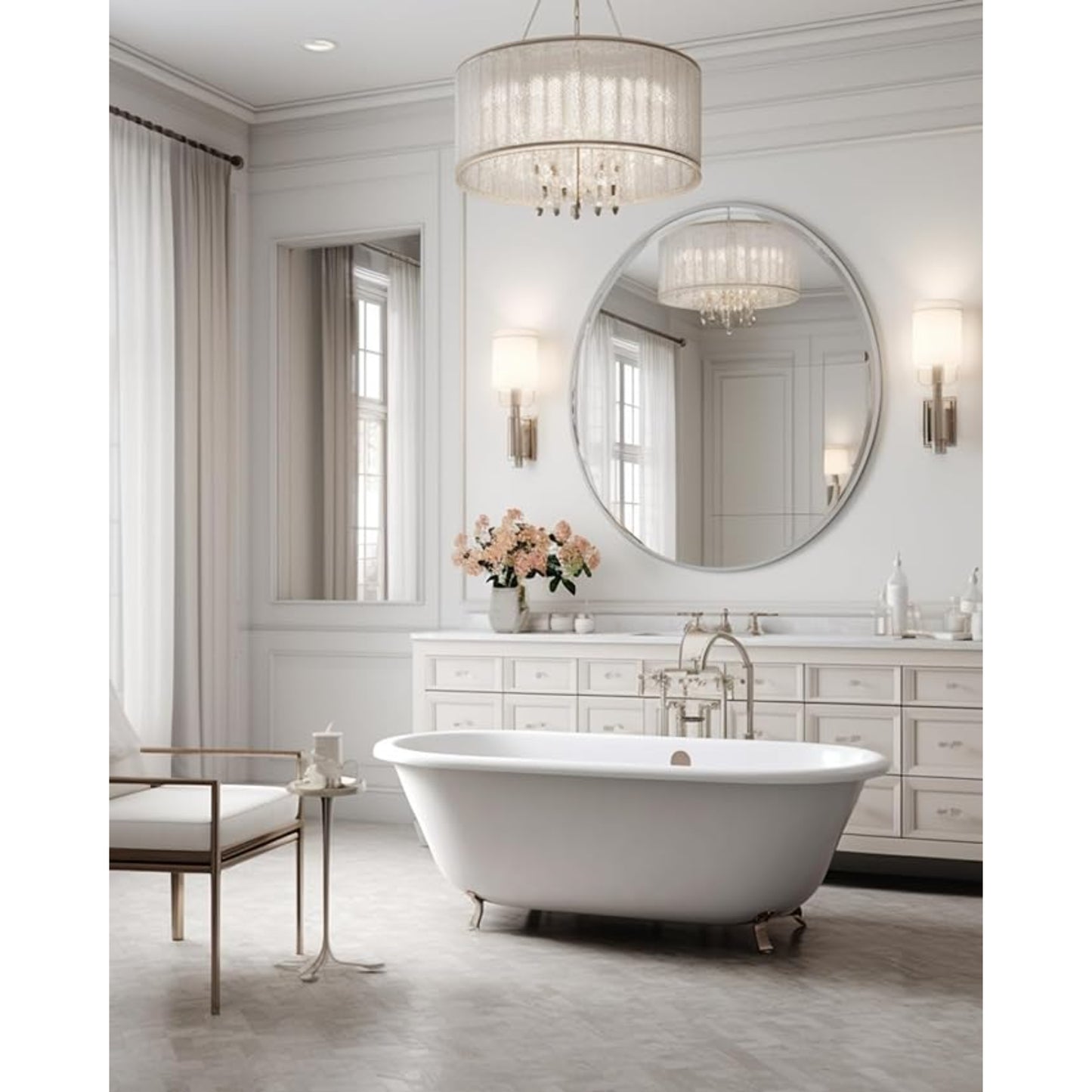 VanityFus 42-in W 42-in H Round Silver Framed Beveled Bathroom Vanity Mirror Wall Mirror