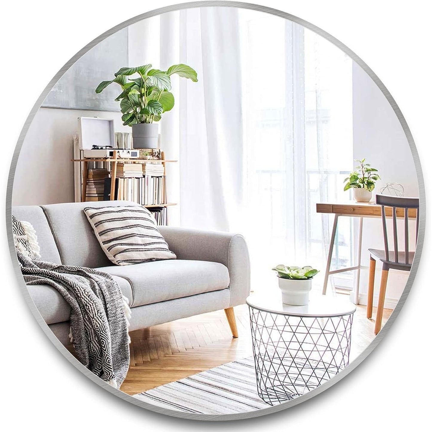 VanityFus 42-in W 42-in H Round Silver Framed Beveled Bathroom Vanity Mirror Wall Mirror