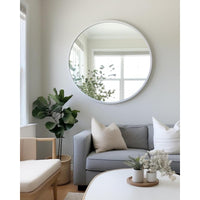 VanityFus 42-in W 42-in H Round Silver Framed Beveled Bathroom Vanity Mirror Wall Mirror