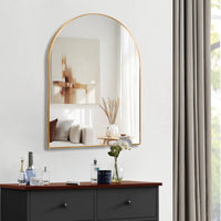 VanityFus 30-in W 40-in H Arch Brush Gold Framed Beveled Bathroom Vanity Mirror Wall Mirror