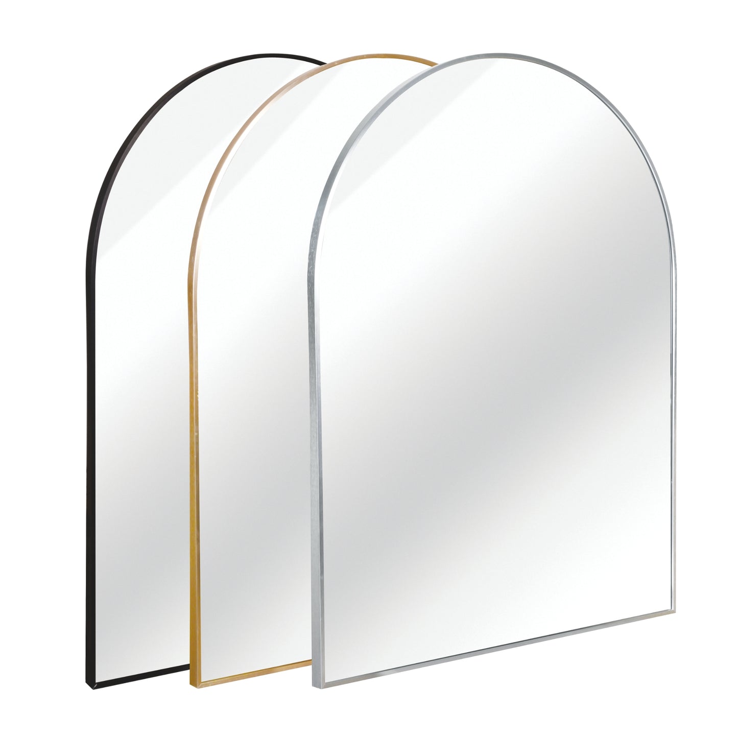 VanityFus 30-in W 40-in H Arch Brush Gold Framed Beveled Bathroom Vanity Mirror Wall Mirror