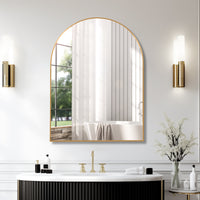 VanityFus 30-in W 40-in H Arch Brush Gold Framed Beveled Bathroom Vanity Mirror Wall Mirror