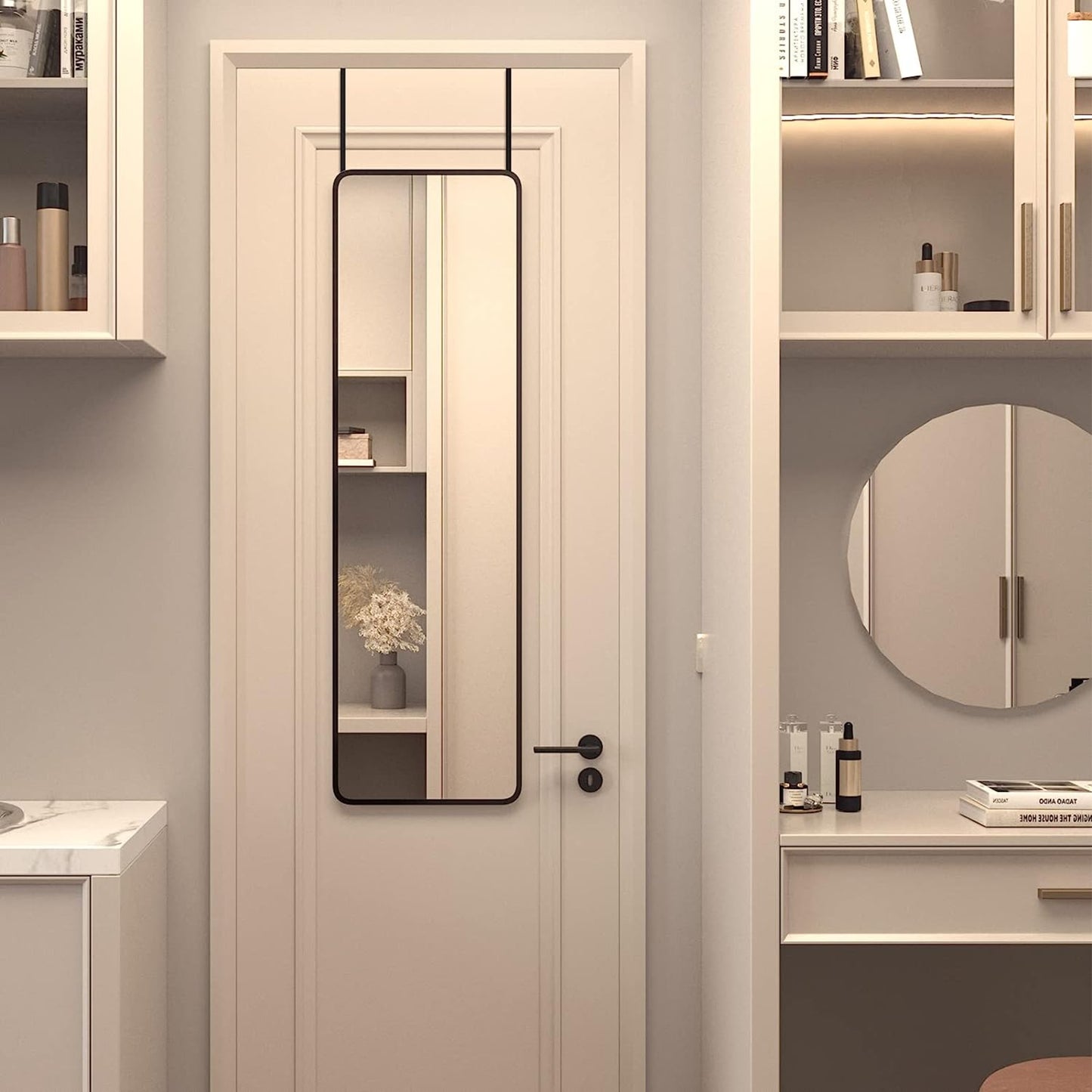 VanityFus 47-in W 14-in H Rectangle Framed Beveled Bathroom Vanity Mirror Wall Mirror (Matte Black)