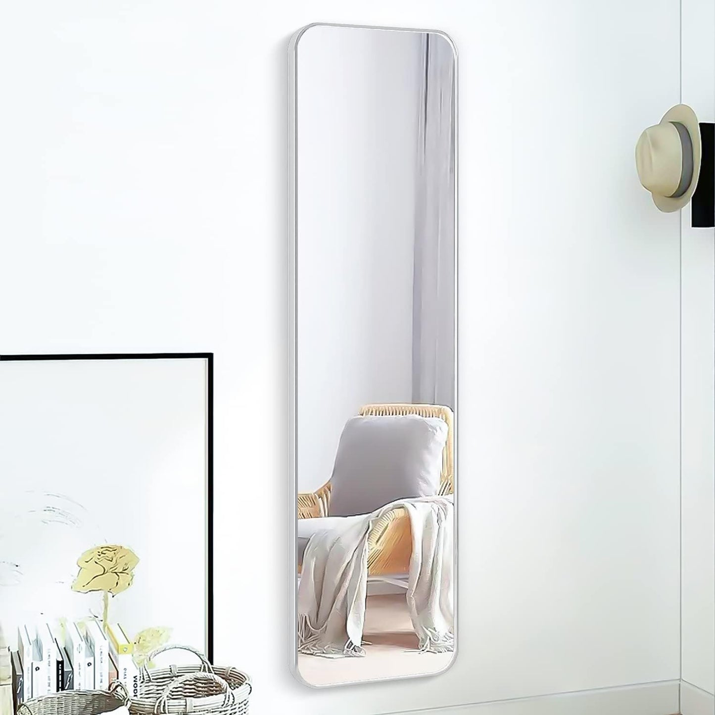 VanityFus 47-in W 14-in H Rectangle Silver Framed Beveled Bathroom Vanity Mirror Wall Mirror