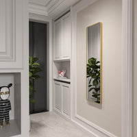 VanityFus 14-in W 47-in H Rectangle Brush Gold Framed Beveled Bathroom Vanity Mirror Wall Mirror