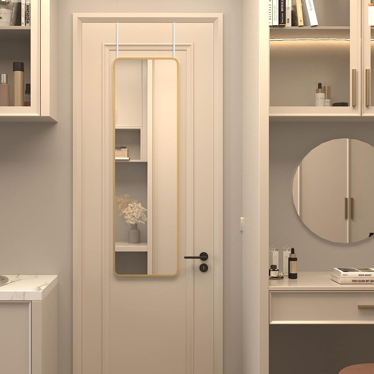 VanityFus 14-in W 47-in H Rectangle Brush Gold Framed Beveled Bathroom Vanity Mirror Wall Mirror