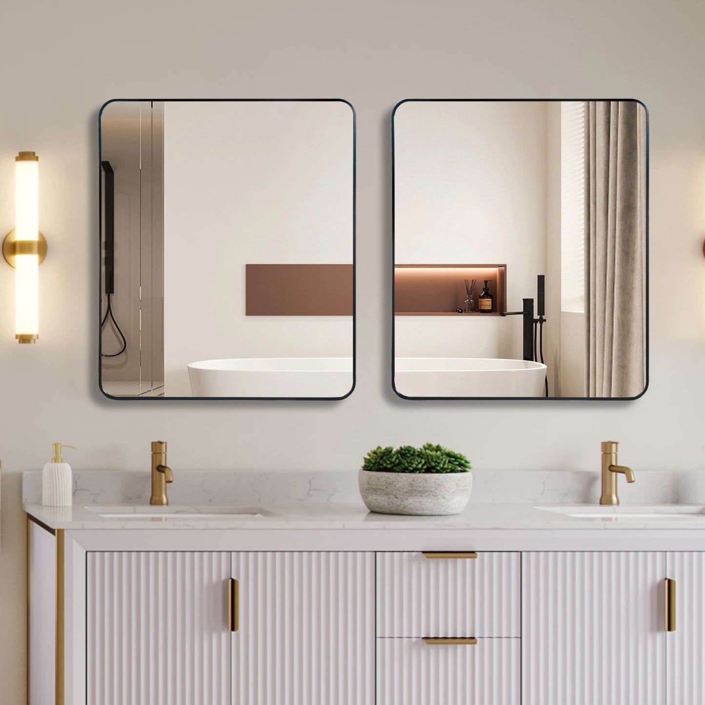VanityFus 36-in W 30-in H Rectangle Framed Beveled Bathroom Vanity Mirror Wall Mirror (Matte Black)