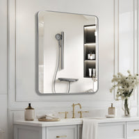 VanityFus 30-in W 36-in H Rectangle Silver Framed Beveled Bathroom Vanity Mirror Wall Mirror