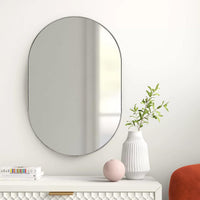 VanityFus 28-in W 20-in H Oval Silver Framed Beveled Bathroom Vanity Mirror Wall Mirror