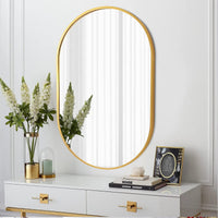 VanityFus 28-in W 20-in H Oval Brush Gold Framed Beveled Bathroom Vanity Mirror Wall Mirror