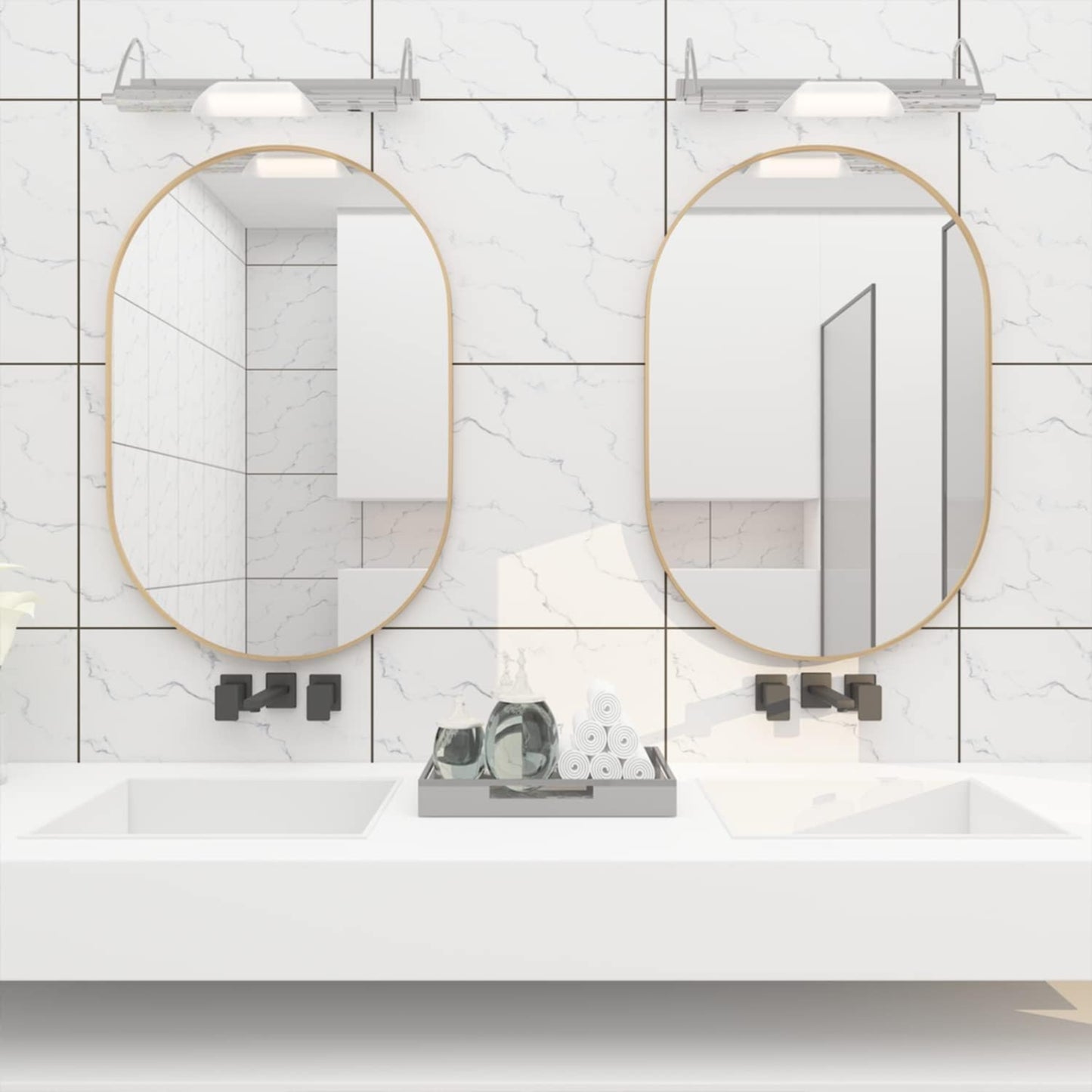 VanityFus 28-in W 20-in H Oval Brush Gold Framed Beveled Bathroom Vanity Mirror Wall Mirror
