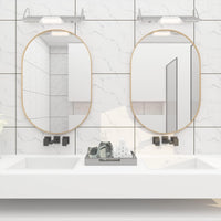 VanityFus 28-in W 20-in H Oval Brush Gold Framed Beveled Bathroom Vanity Mirror Wall Mirror