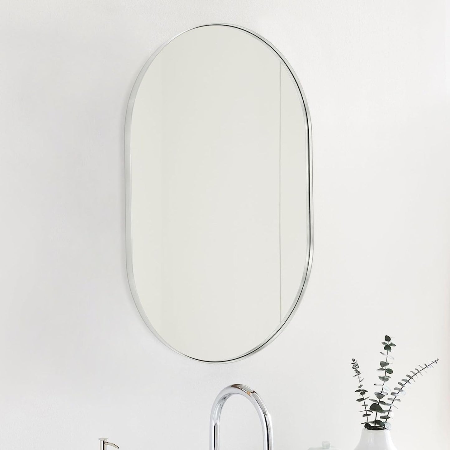 VanityFus 33-in W 20-in H Oval Silver Framed Beveled Bathroom Vanity Mirror Wall Mirror