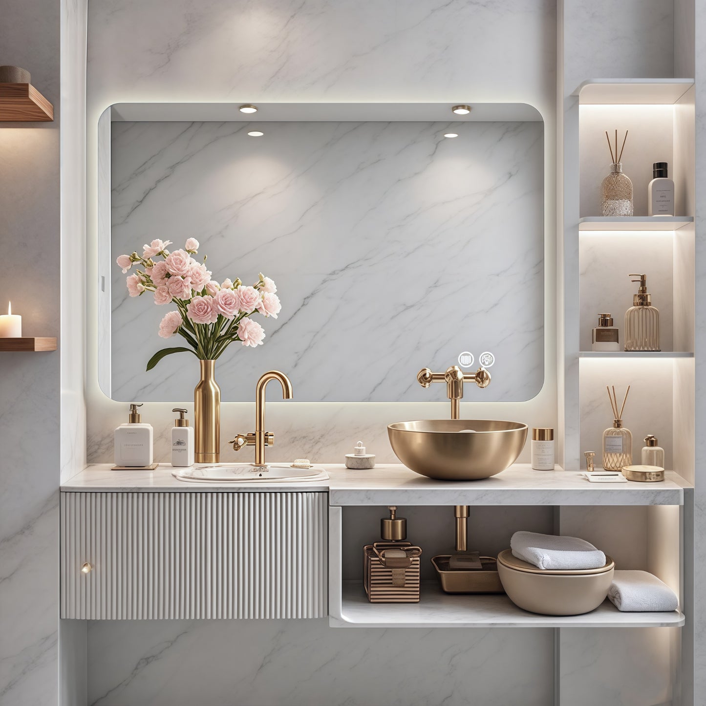 VanityFus 24-in W 36-in H Rectangle Frameless Dimmable LED Lighted Fog Free Bathroom Vanity Mirror
