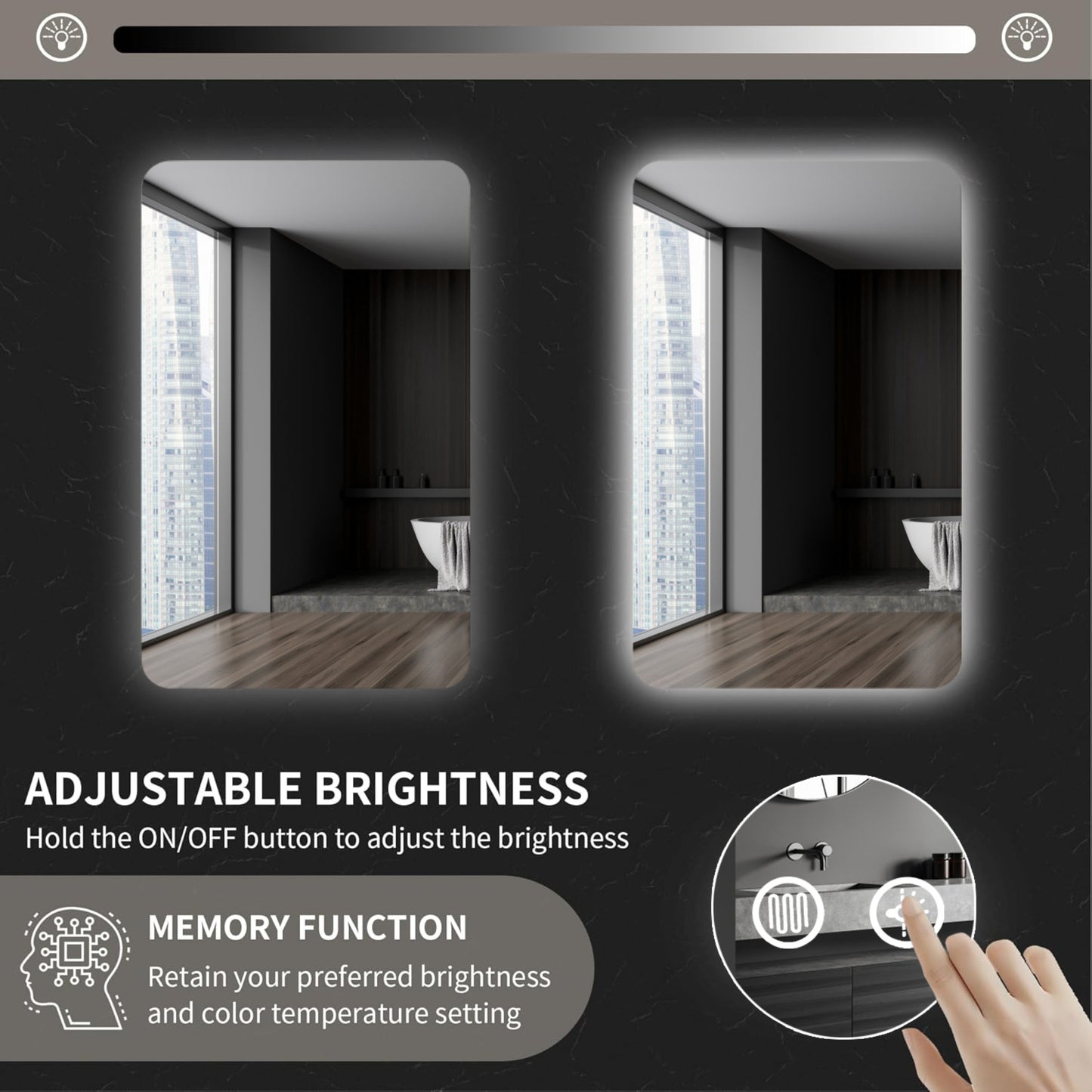 VanityFus 24-in W 36-in H Rectangle Frameless Dimmable LED Lighted Fog Free Bathroom Vanity Mirror