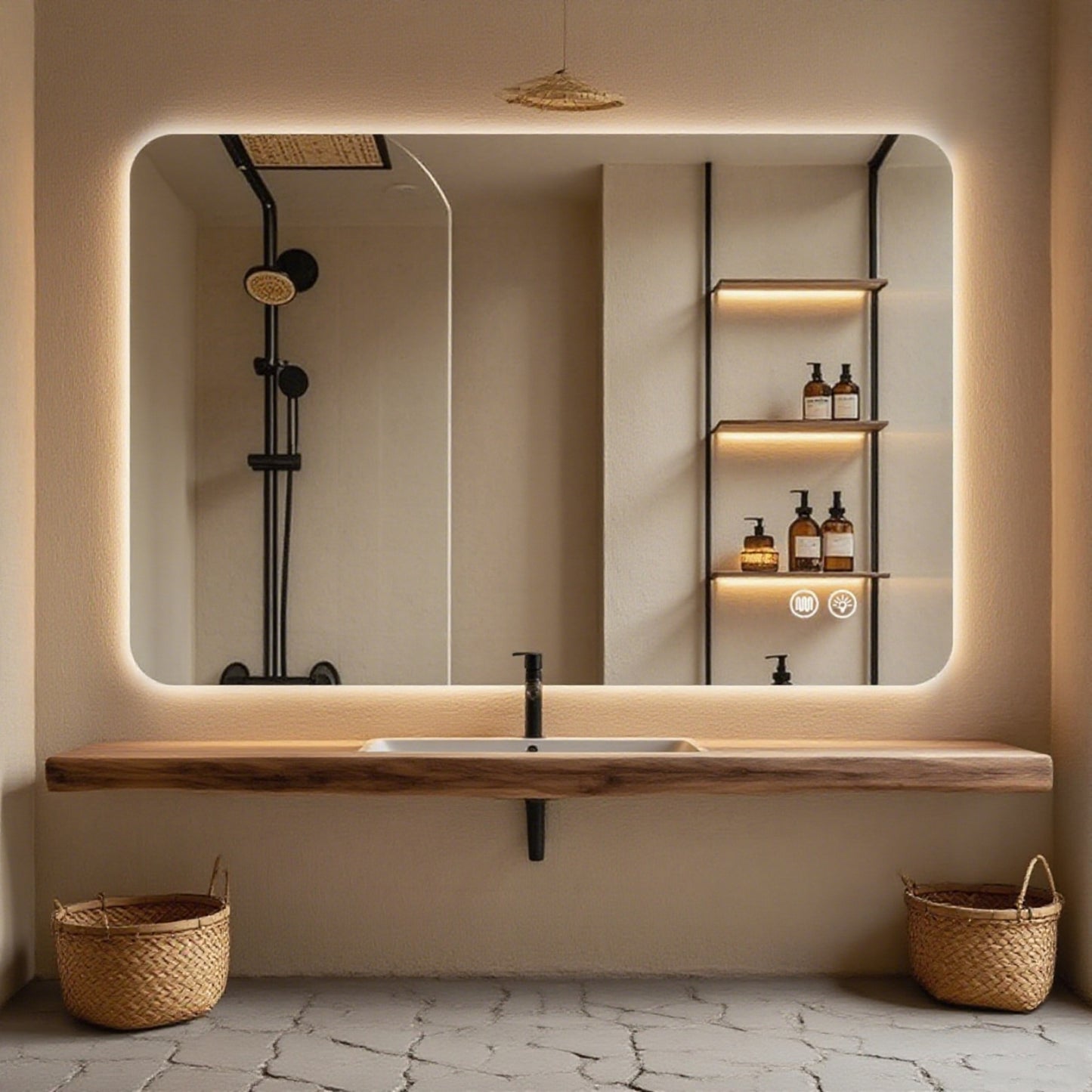 VanityFus 30-in W 40-in H Rectangle Frameless Dimmable LED Lighted Fog Free Bathroom Vanity Mirror