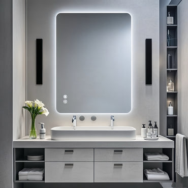 VanityFus 30-in W 40-in H Rectangle Frameless Dimmable LED Lighted Fog Free Bathroom Vanity Mirror