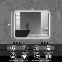 VanityFus 30-in W 40-in H Rectangle Frameless Dimmable LED Lighted Fog Free Bathroom Vanity Mirror