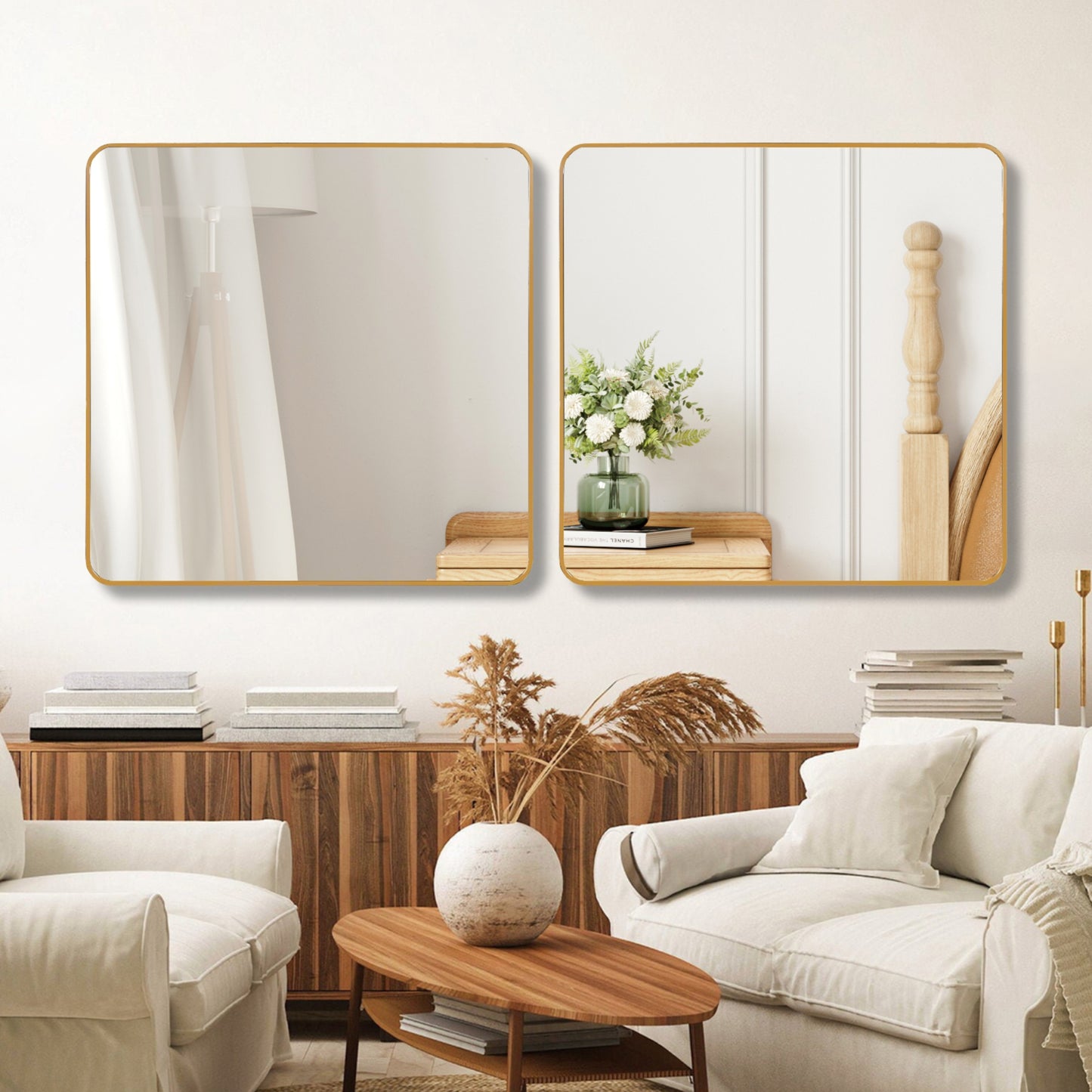 VanityFus 30-in W 30-in H Square Brush Gold Framed Beveled Bathroom Vanity Mirror Wall Mirror