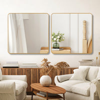VanityFus 30-in W 30-in H Square Brush Gold Framed Beveled Bathroom Vanity Mirror Wall Mirror