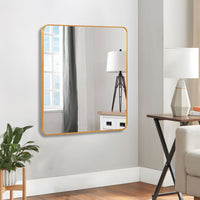 VanityFus 30-in W 30-in H Square Brush Gold Framed Beveled Bathroom Vanity Mirror Wall Mirror