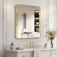 VanityFus 36-in W 36-in H Rectangle Brush Gold Framed Beveled Bathroom Vanity Mirror Wall Mirror