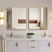 VanityFus 36-in W 36-in H Rectangle Brush Gold Framed Beveled Bathroom Vanity Mirror Wall Mirror