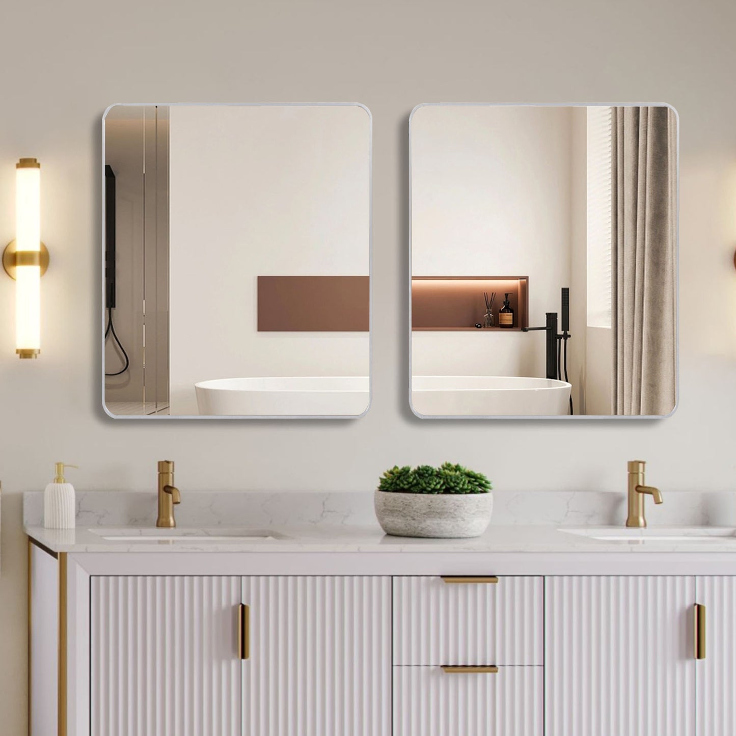 VanityFus 36-in W 36-in H Square Silver Framed Beveled Bathroom Vanity Mirror Wall Mirror