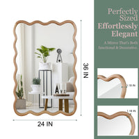 VanityFus 36-in W 24-in H Wavy Rectangle Natural Wood Framed Beveled Bathroom Vanity Mirror Wall Mirror
