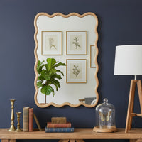 VanityFus 36-in W 24-in H Wavy Rectangle Natural Wood Framed Beveled Bathroom Vanity Mirror Wall Mirror