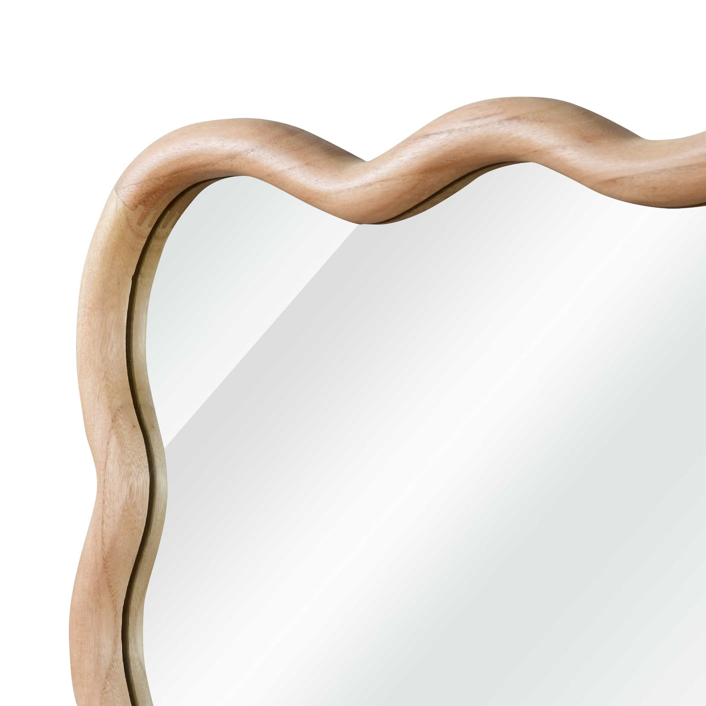 VanityFus 36-in W 24-in H Wavy Rectangle Natural Wood Framed Beveled Bathroom Vanity Mirror Wall Mirror
