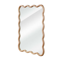 VanityFus 36-in W 24-in H Wavy Rectangle Natural Wood Framed Beveled Bathroom Vanity Mirror Wall Mirror