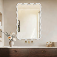 VanityFus 36-in W 24-in H Wavy Rectangle White Framed Beveled Bathroom Vanity Mirror Wall Mirror