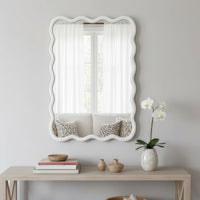 VanityFus 36-in W 24-in H Wavy Rectangle White Framed Beveled Bathroom Vanity Mirror Wall Mirror