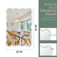 VanityFus 36-in W 24-in H Wavy Rectangle White Framed Beveled Bathroom Vanity Mirror Wall Mirror