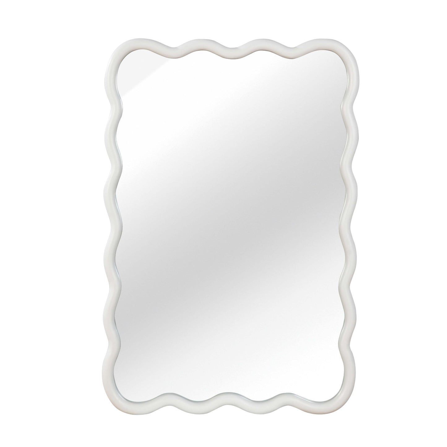 VanityFus 36-in W 24-in H Wavy Rectangle White Framed Beveled Bathroom Vanity Mirror Wall Mirror