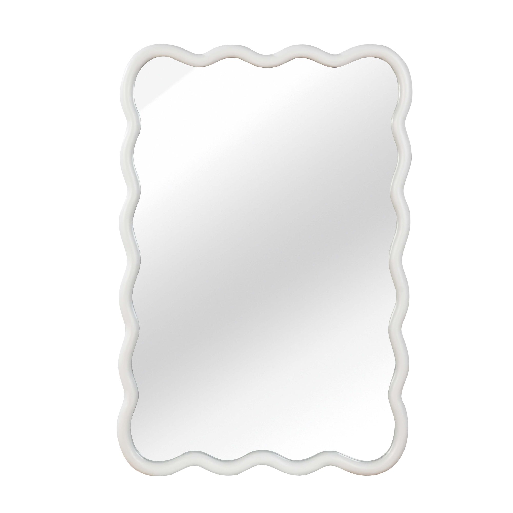 VanityFus 36-in W 24-in H Wavy Rectangle White Framed Beveled Bathroom Vanity Mirror Wall Mirror