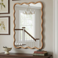 VanityFus 40-in W 30-in H Wavy Rectangle Natural Wood Framed Beveled Bathroom Vanity Mirror Wall Mirror
