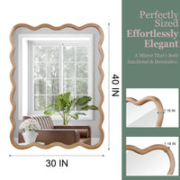 VanityFus 40-in W 30-in H Wavy Rectangle Natural Wood Framed Beveled Bathroom Vanity Mirror Wall Mirror