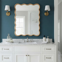 VanityFus 40-in W 30-in H Wavy Rectangle Natural Wood Framed Beveled Bathroom Vanity Mirror Wall Mirror