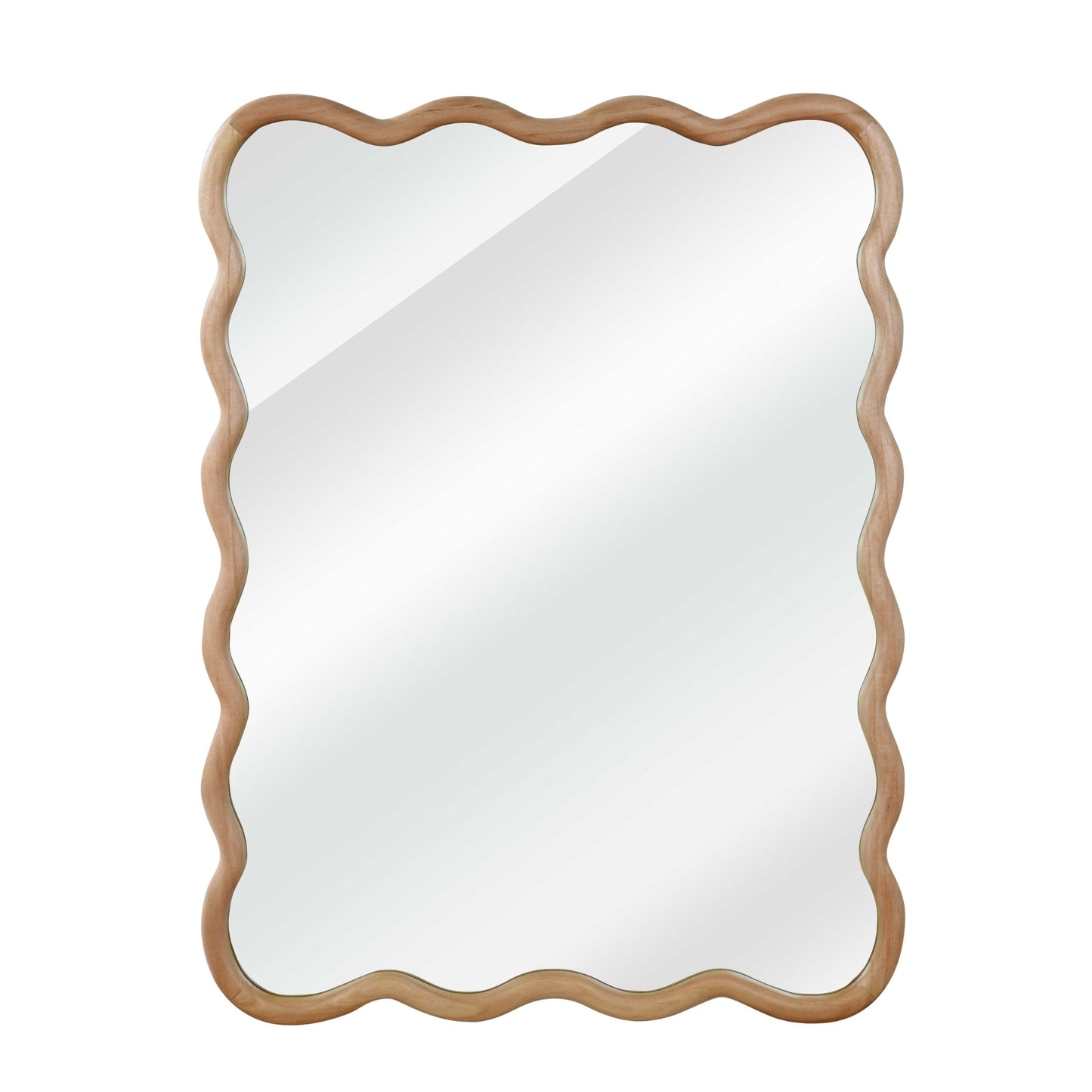 VanityFus 40-in W 30-in H Wavy Rectangle Natural Wood Framed Beveled Bathroom Vanity Mirror Wall Mirror