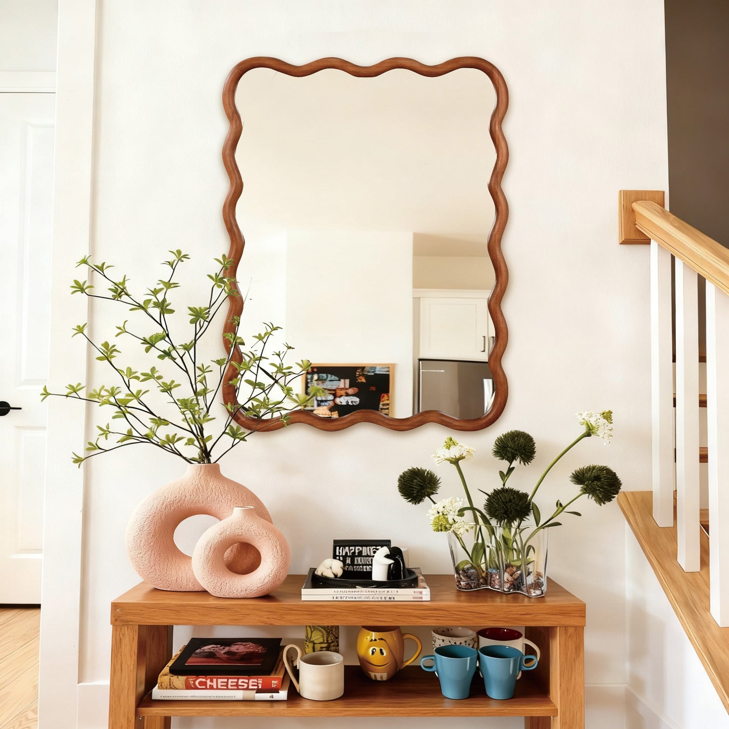 VanityFus 40-in W 30-in H Wavy Rectangle Yellowish-Brown Framed Beveled Bathroom Vanity Mirror Wall Mirror
