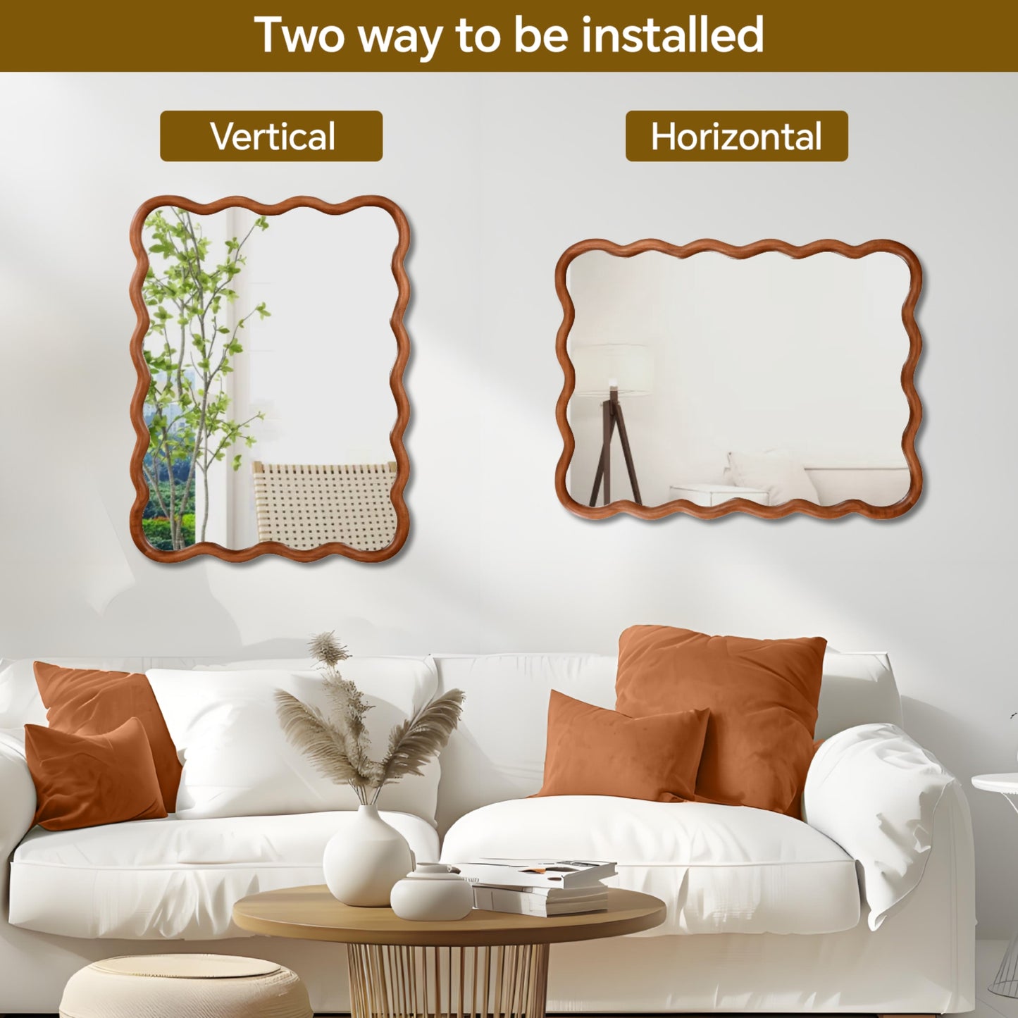VanityFus 40-in W 30-in H Wavy Rectangle Yellowish-Brown Framed Beveled Bathroom Vanity Mirror Wall Mirror
