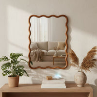 VanityFus 40-in W 30-in H Wavy Rectangle Yellowish-Brown Framed Beveled Bathroom Vanity Mirror Wall Mirror