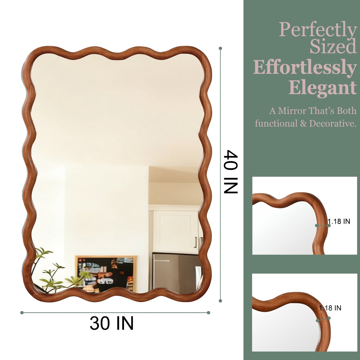 VanityFus 40-in W 30-in H Wavy Rectangle Yellowish-Brown Framed Beveled Bathroom Vanity Mirror Wall Mirror