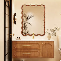 VanityFus 40-in W 30-in H Wavy Rectangle Yellowish-Brown Framed Beveled Bathroom Vanity Mirror Wall Mirror